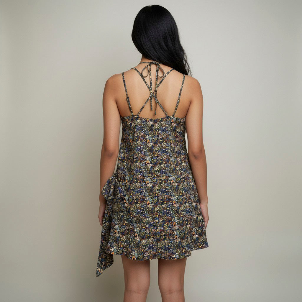 Floral Printed Spaghetti Strap Flared Mini Dress