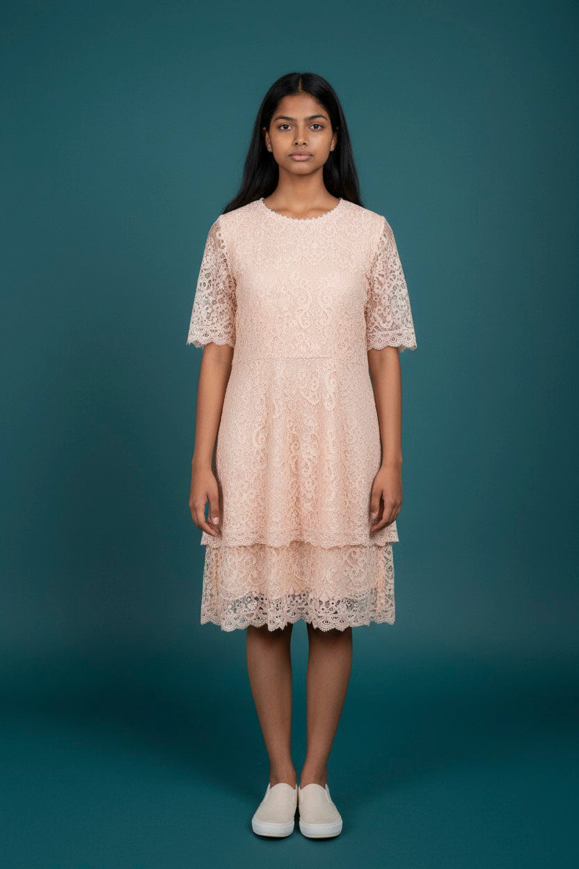 Blush Peach Lace Layered Dress