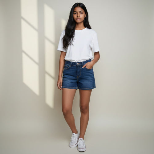 Men’s Classic Dark Blue Denim Shorts – Regular Fit
