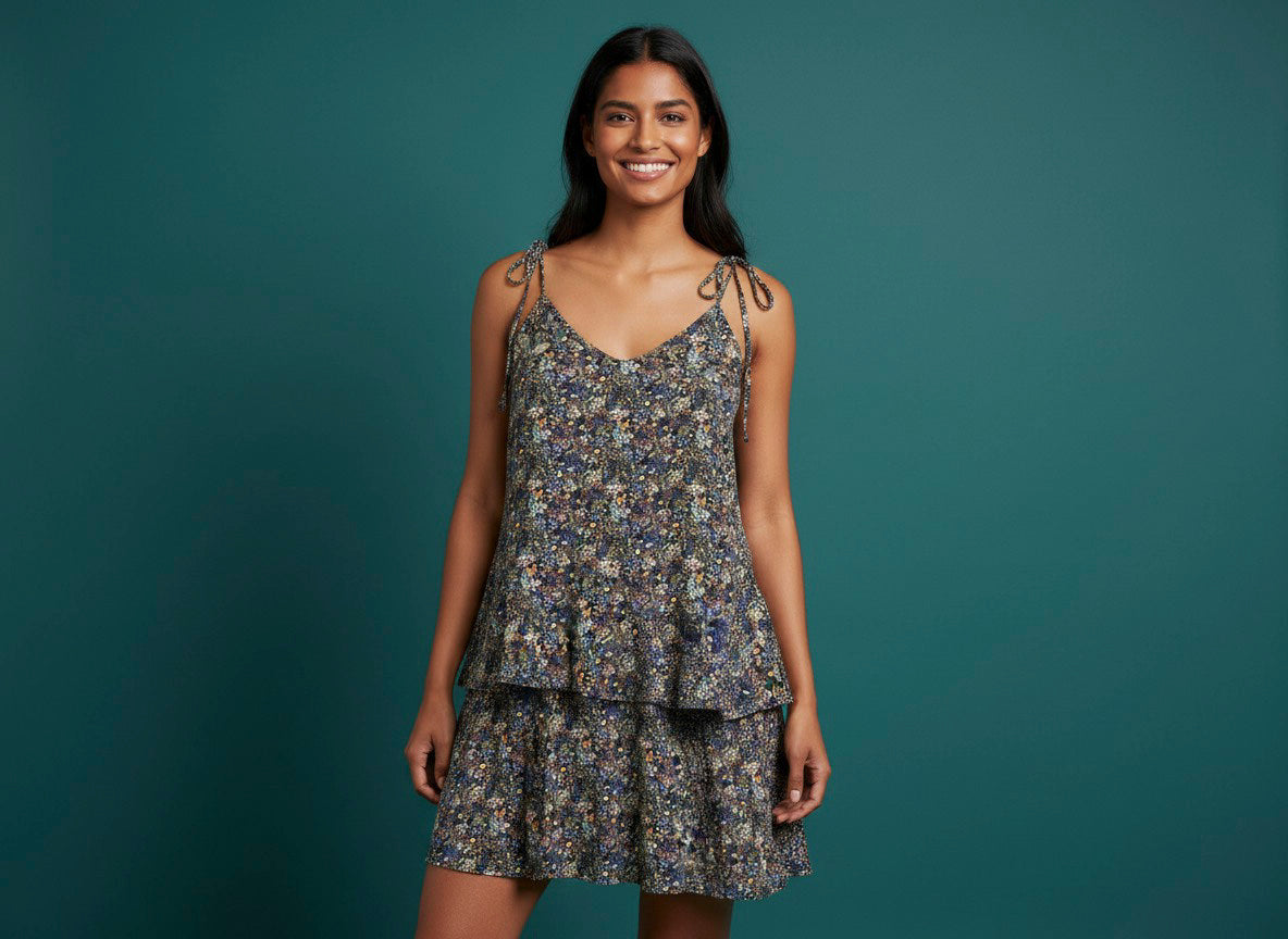 Floral Printed Spaghetti Strap Flared Mini Dress