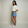 Women’s High-Waist Light Blue Denim Shorts with Elasticated Back