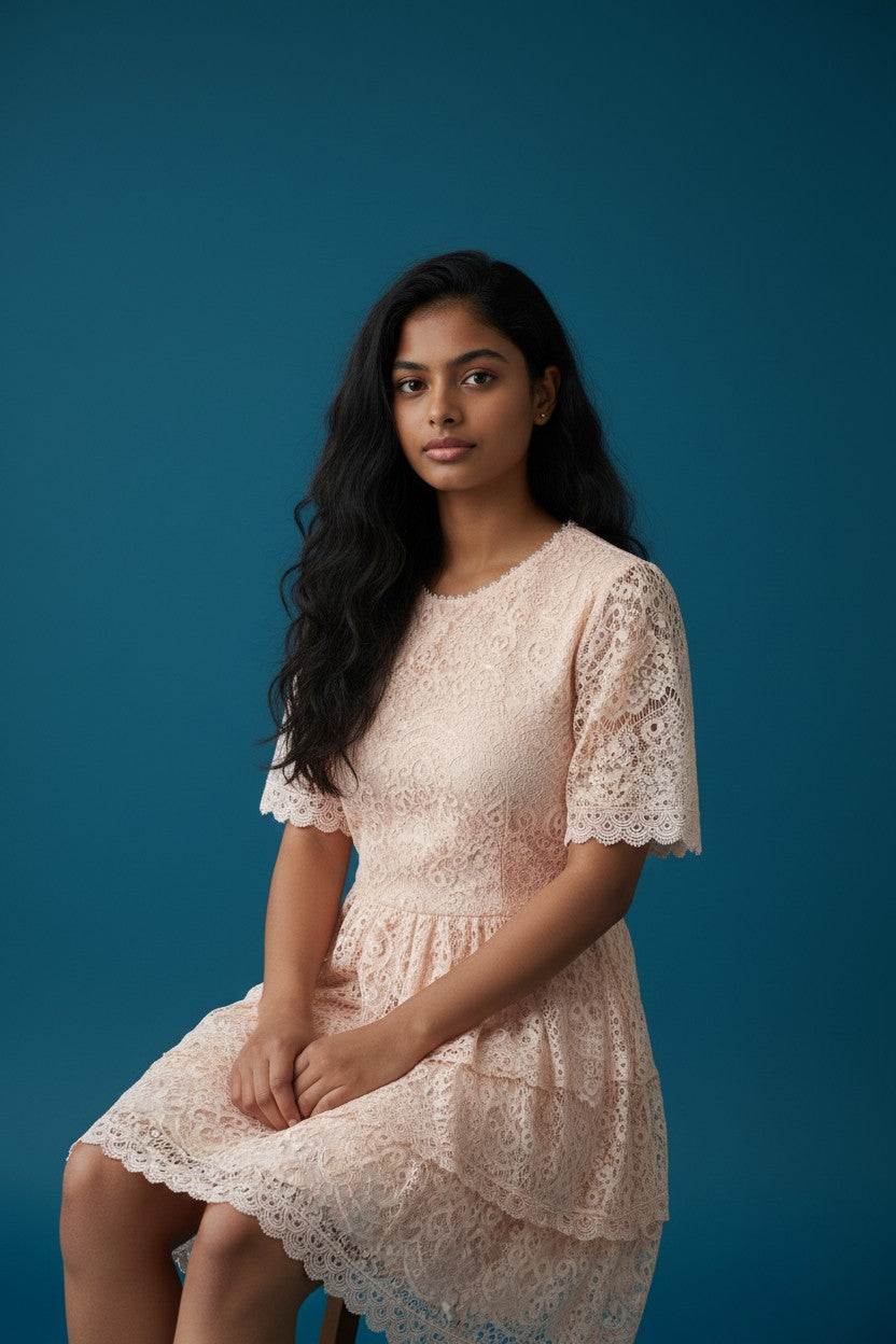 Blush Peach Lace Layered Dress