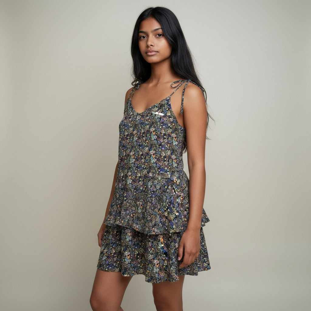 Floral Printed Spaghetti Strap Flared Mini Dress