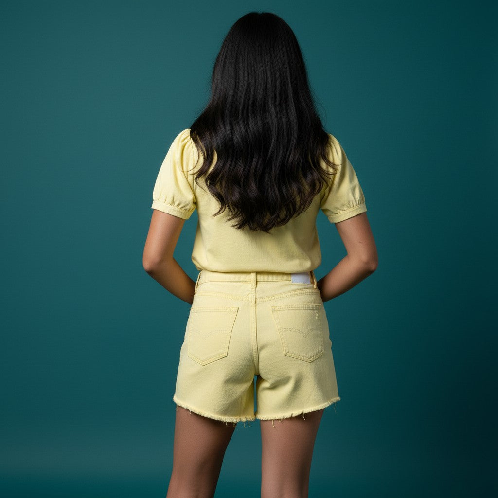 Women’s Pastel Yellow Distressed Denim Shorts – Ripped & Frayed Hem