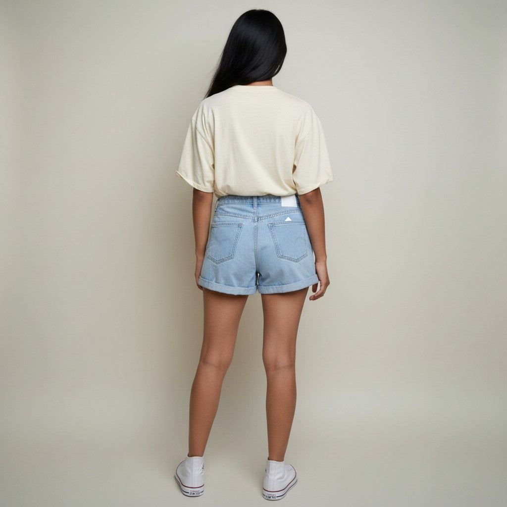 Light Blue High-Waisted Distressed Denim Shorts