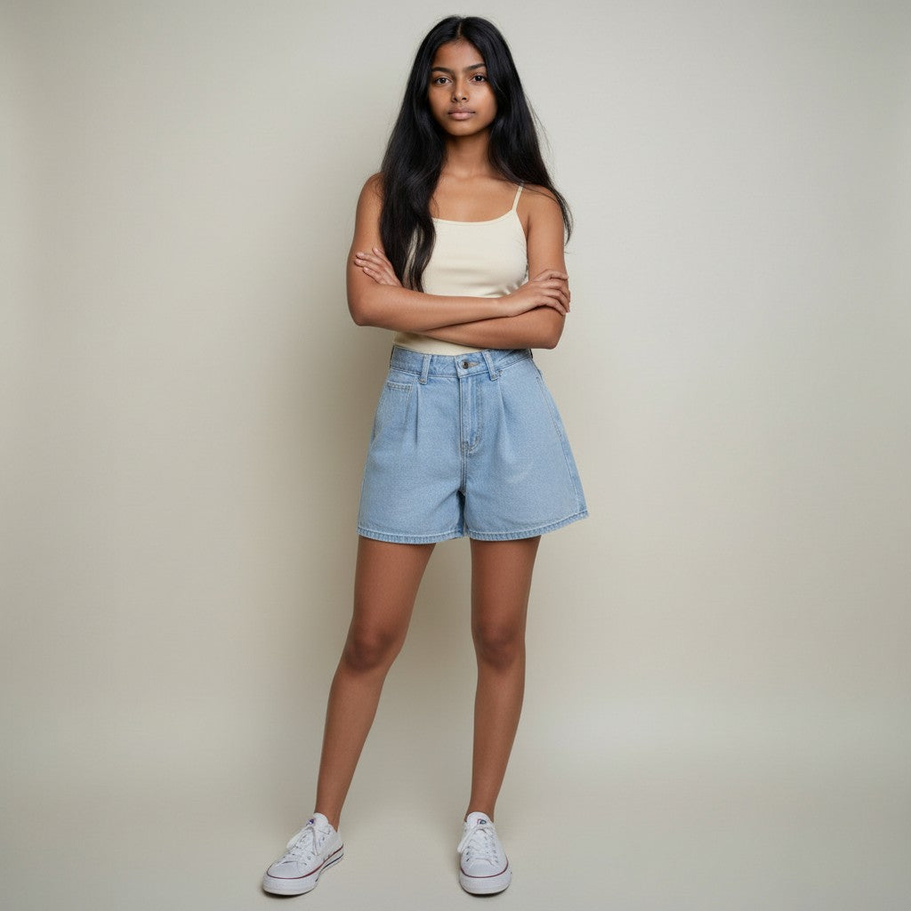 Women’s Light Blue Denim Shorts – Relaxed Fit