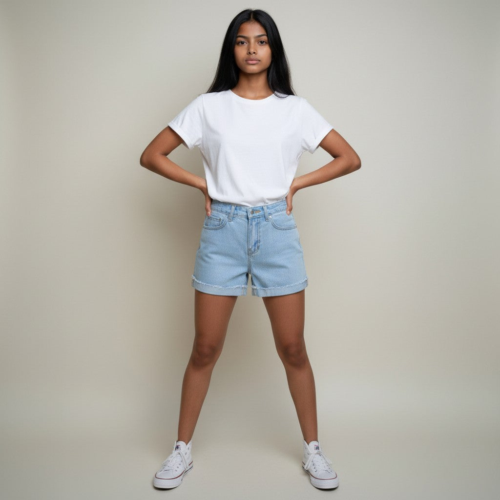 Light Blue High-Waisted Distressed Denim Shorts