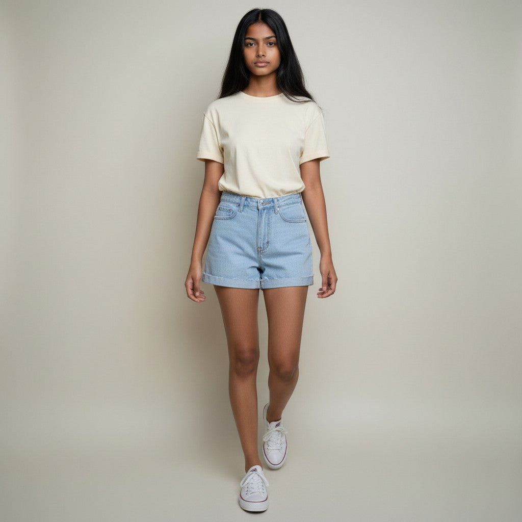 Light Blue High-Waisted Distressed Denim Shorts
