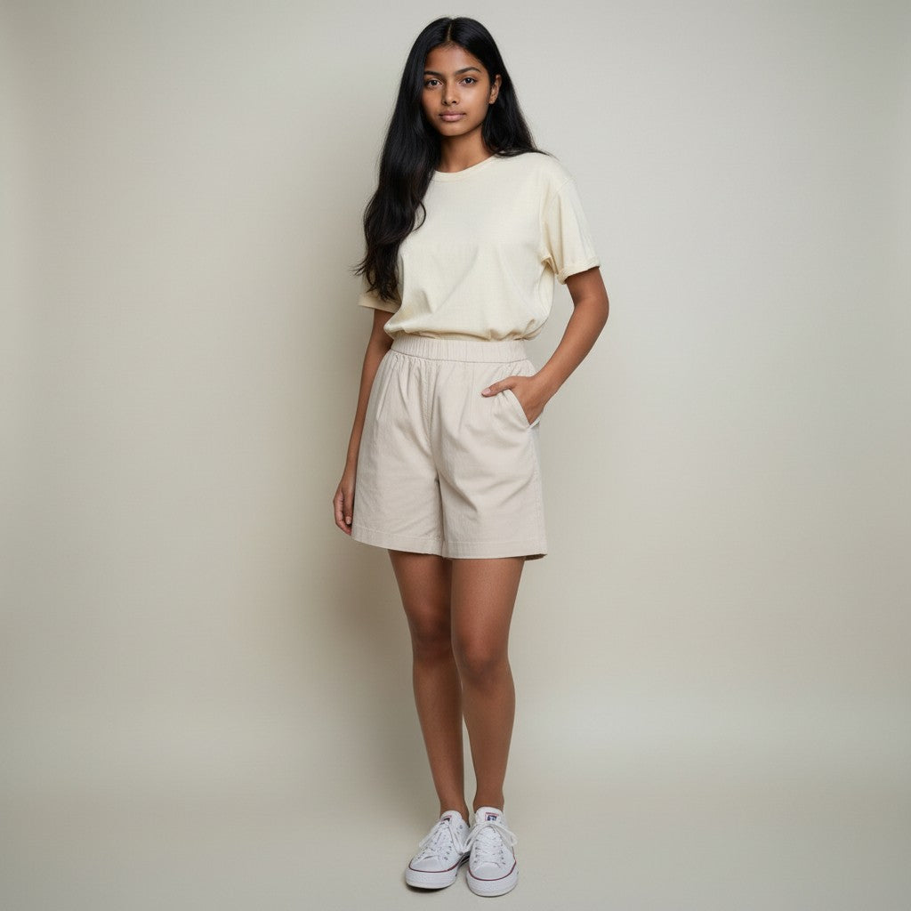 Women’s Beige High-Waisted Casual Shorts