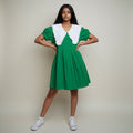 Women’s Green Fit & Flare Mini Dress with White Peter Pan Collar