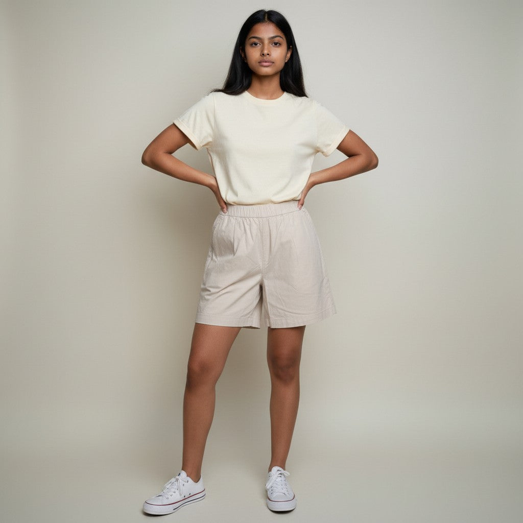 Women’s Beige High-Waisted Casual Shorts