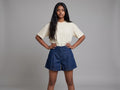 Women’s Dark Blue Denim Shorts – High-Waist Wide Leg Casual Shorts