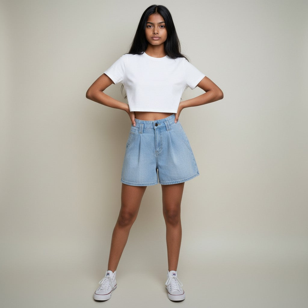 Women’s Light Blue Denim Shorts – Relaxed Fit