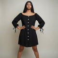Women’s Black Off-Shoulder Mini Dress with Balloon Sleeves