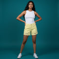 Women’s Pastel Yellow Distressed Denim Shorts – Ripped & Frayed Hem
