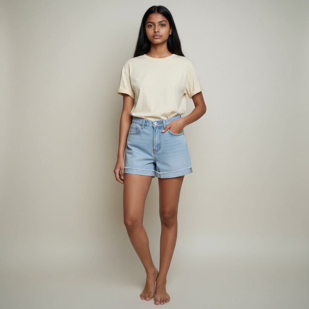 Light Blue High-Waisted Distressed Denim Shorts