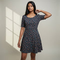 Women’s Navy Blue Floral Printed Fit & Flare Mini Dress