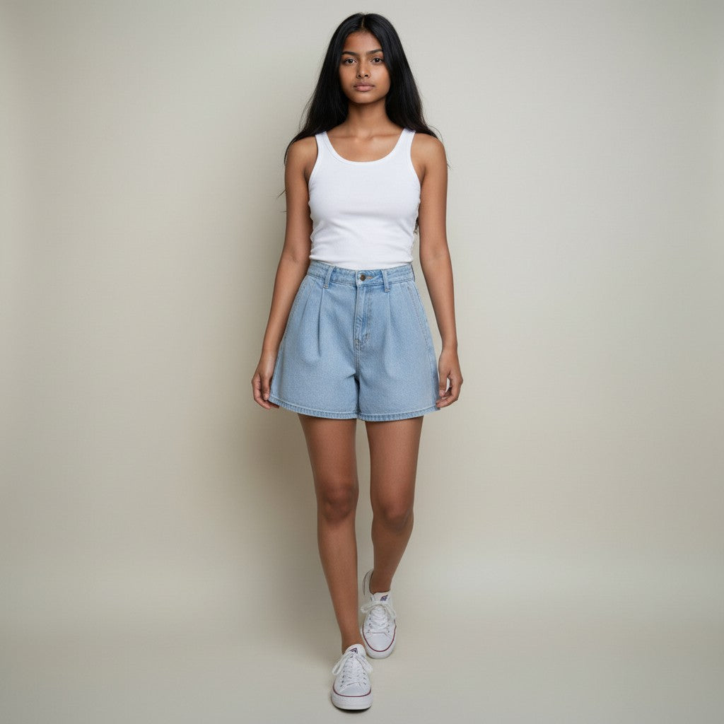 Women’s Light Blue Denim Shorts – Relaxed Fit