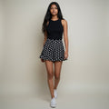 Women’s Black Polka Dot Flared Shorts with Tie-Up Waist