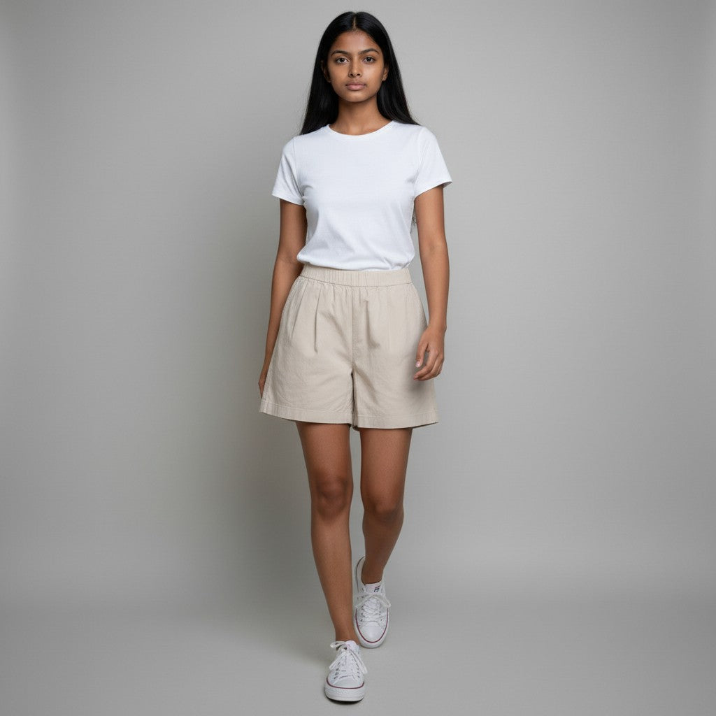 Women’s Beige High-Waisted Casual Shorts