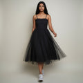 Women’s Black Spaghetti Strap Tulle Midi Dress