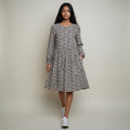 Floral Print Long Sleeve Flared Dress